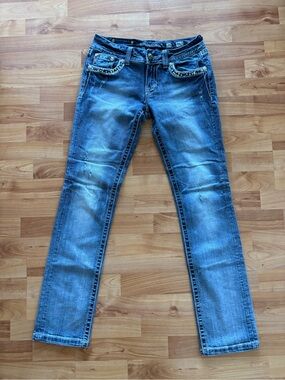 Miss Me Women's Faded Blue Skinny Jeans with Studded Pockets 29